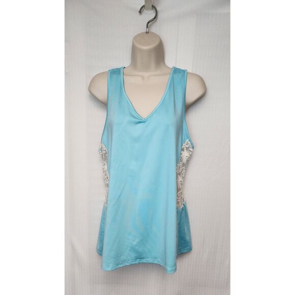 Meaneor Women V-Neck Sleeveless Lace Teal Top Size Medium - Picture 4 of 8